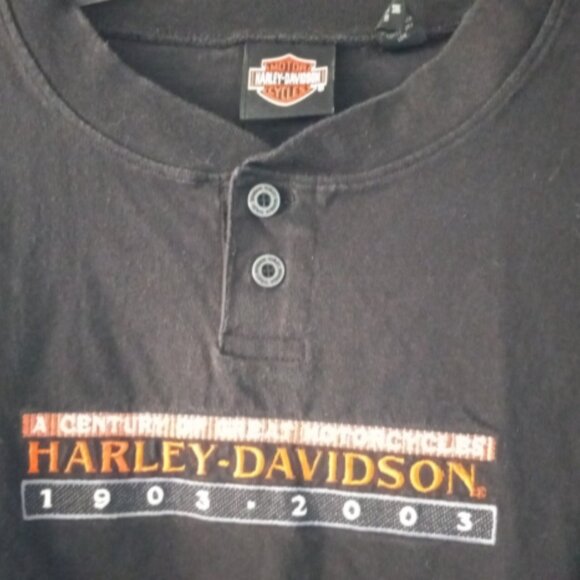 Harley-Davidson Men’s Henley Shirt Sz M Black 100 Years Anniv Corpus Christi TX - Picture 5 of 10